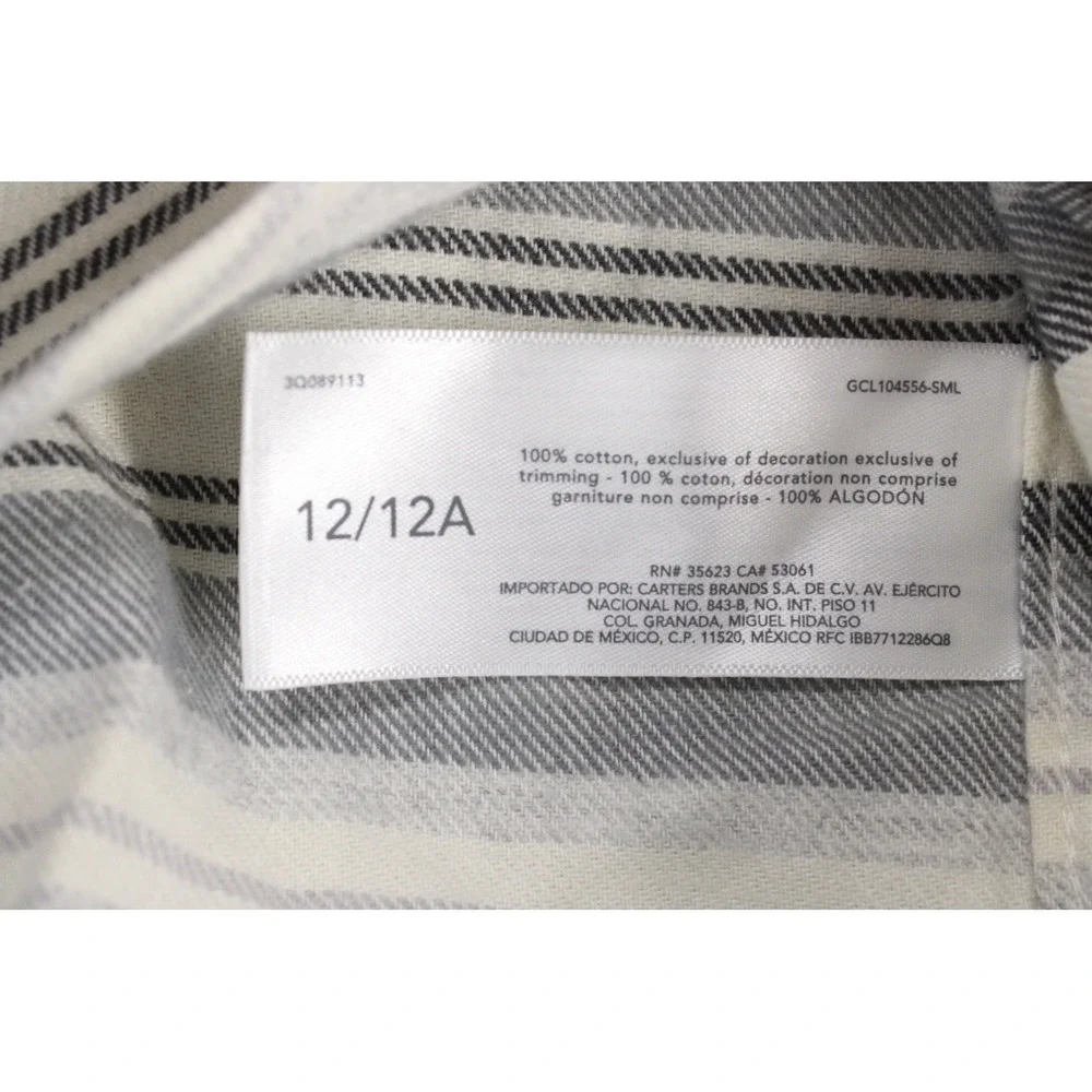 OshKosh Bgosh Boys Grey Blue Striped Flannel Button Down Shirt Size 12 NWT